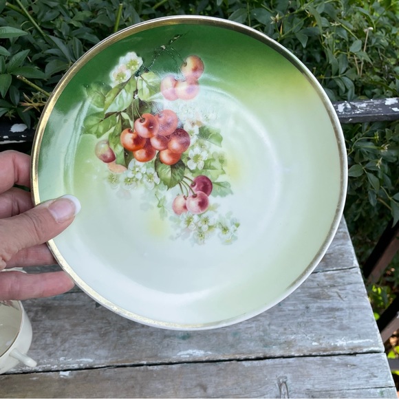 Antique Three Crowns CHERRIES Decorative Plate Fruit Salad Plate German - Picture 2 of 7
